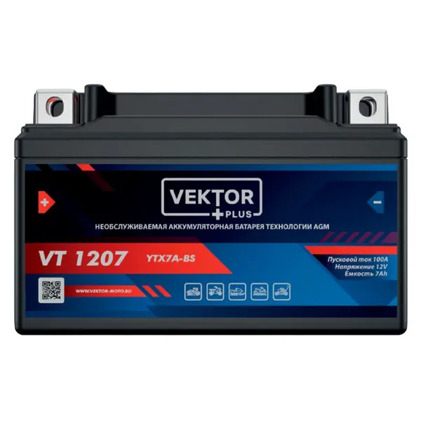 Аккумулятор мото VEKTOR VT 1207 7 А/ч R