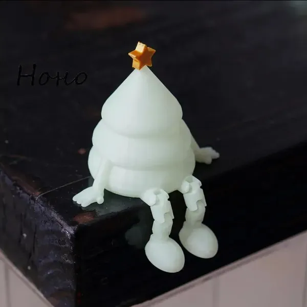 Фигурка новогодней ёлки с золотой звездой и эффектом свечения, 3D-печать, подвижные детали и регулируемые ножки коллекционный сувенир и праздничный декор для дома и подарков на Рождество