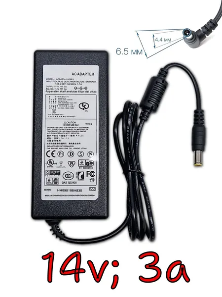 Блок питания 14V; 3A (6.5x4.4 мм); зарядка для монитора Samsung SyncMaster 960BF, 960BG, 970P,193P