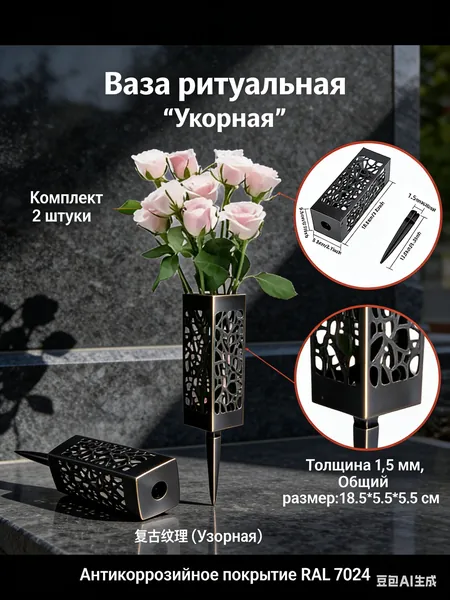 Ваза для жертвоприношений GEALFIS, набор из 2 предметов, темно-серая, размер 18.5*5.5*5.5 см, с фиксированным ворсом