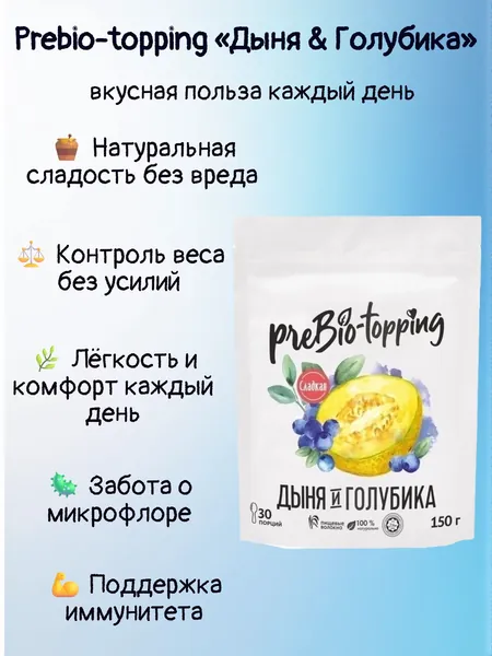 Комплекс клетчатки Prebio-topping Дыня & Голубика/ Prebio-topping для лёгкости, очищения и контроля веса / Пребиотик с клетчаткой Дыня & Голубика, для пищеварения и микрофлоры / полезная добавка ПП