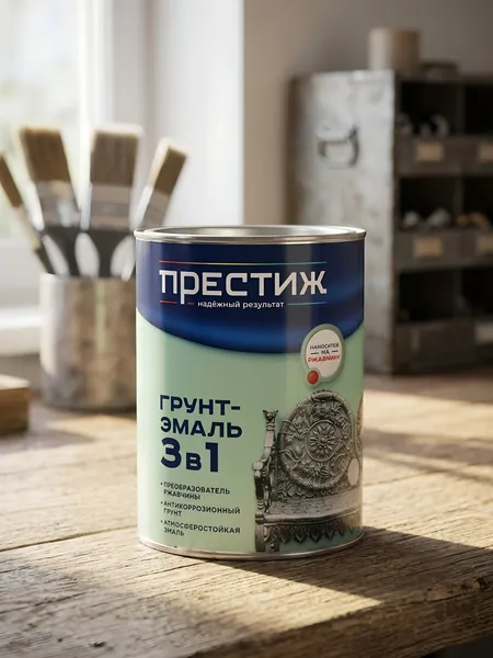 Престиж Грунт-эмаль по ржавчине, алкидная, серая, 0.9 кг