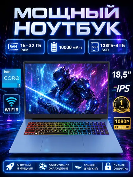 Vicyoung Игровой ноутбук, Intel Core i5, Wi-Fi 6, встроенный порт RJ45 Игровой ноутбук 18.5", Intel Core i5-1038NG7, RAM 32 ГБ, SSD 256 ГБ, Intel Iris Plus Graphics G7, Windows Pro, голубой, лазурный, Русская раскладка