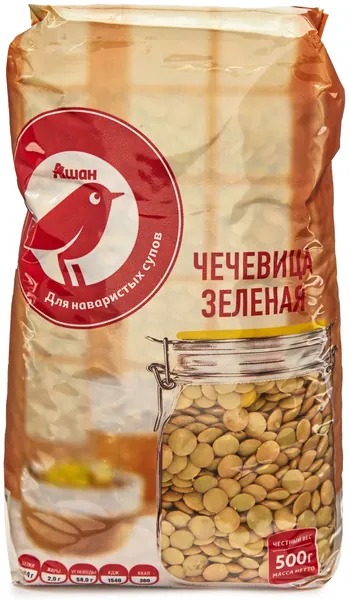 Чечевица зеленая АШАН Красная птица, 500 г
