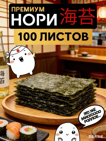 Водоросли Нори для суши и роллов 100 листов, морская капуста сушеная жареная, листы GOLD для онигири и корейских закусок, большая упаковка