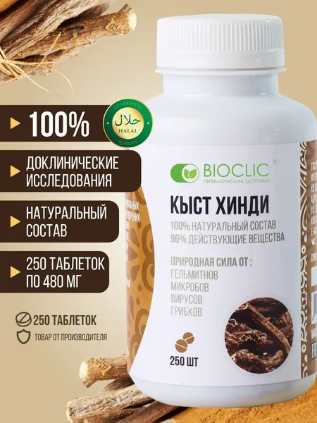 Таблетки кыст хинди BIOCLIC 250 шт, растительная пищевая добавка для иммунитета, противовирусное, антипаразитарное действие. Аюрведа БИОКЛИК для кожи и ЖКТ. Костус от кашля и бронхита