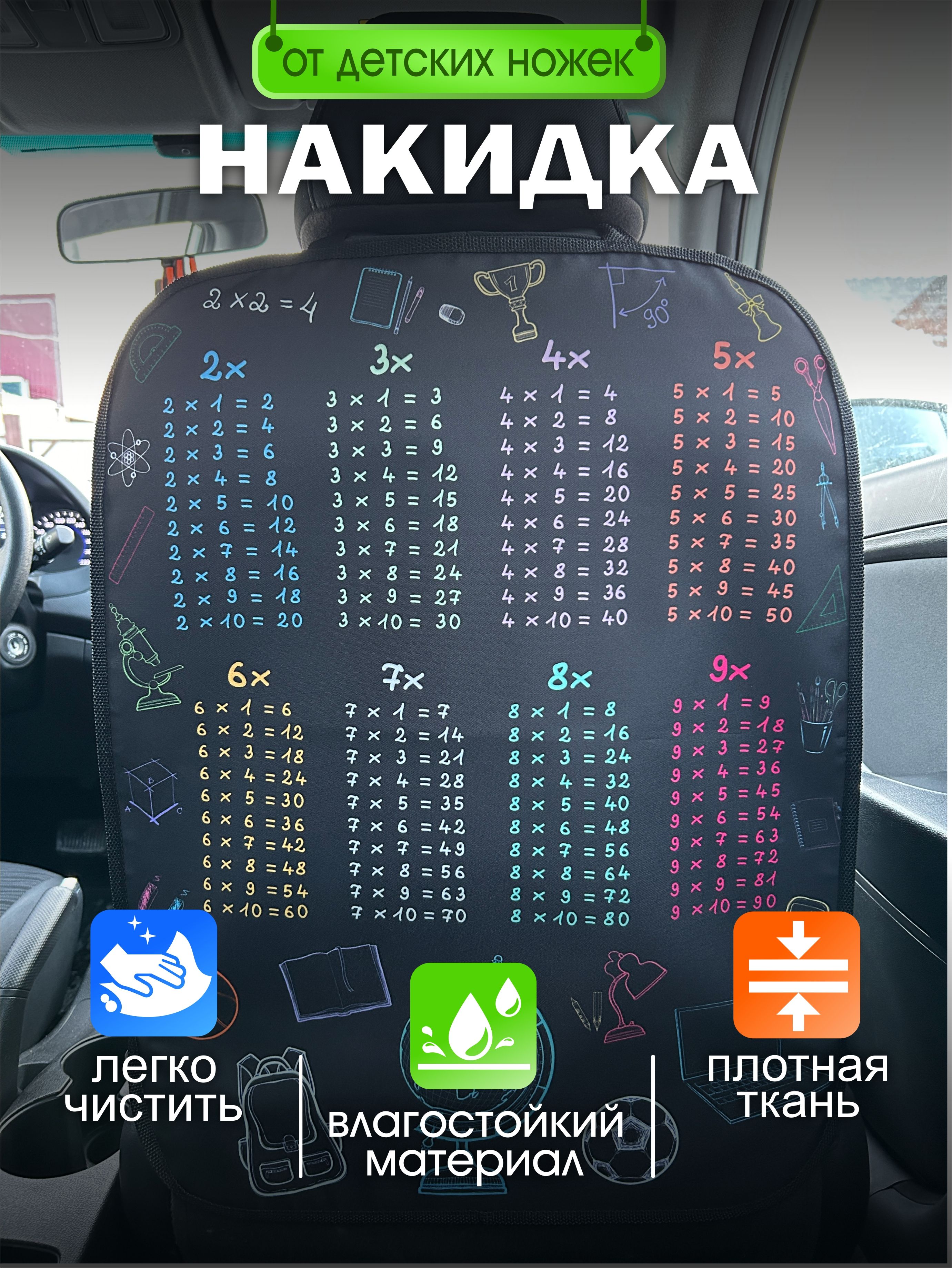 Защитная накидка на спинку сиденья автомобиля от ног детей Таблица умножения 48*60 см
