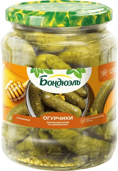 Огурчики маринованные БОНДЮЭЛЬ По-дижонски, с медом и семенами горчицы, 720мл
