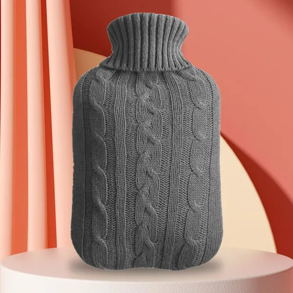 Горячая грелка из натурального каучука, 2 л, чехол из искусственной шерсти, серая