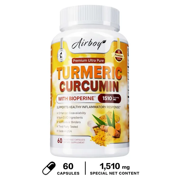 Биологически активные добавки Airboy Turmeric Curcumin обычно используются для поддержания здоровья суставов, стимулирования здоровых воспалительных реакций и обеспечения антиоксидантной защиты.