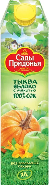 Сок САДЫ ПРИДОНЬЯ Тыквенно-яблочный восстановленный с мякотью тетра-пак, 1L