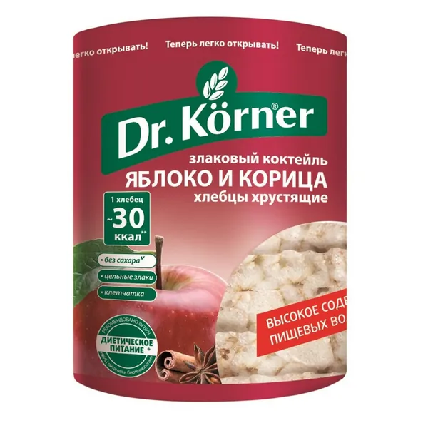 Dr. Korner Хлебцы хрустящие Злаковый коктейль яблочный с корицей, 90 г