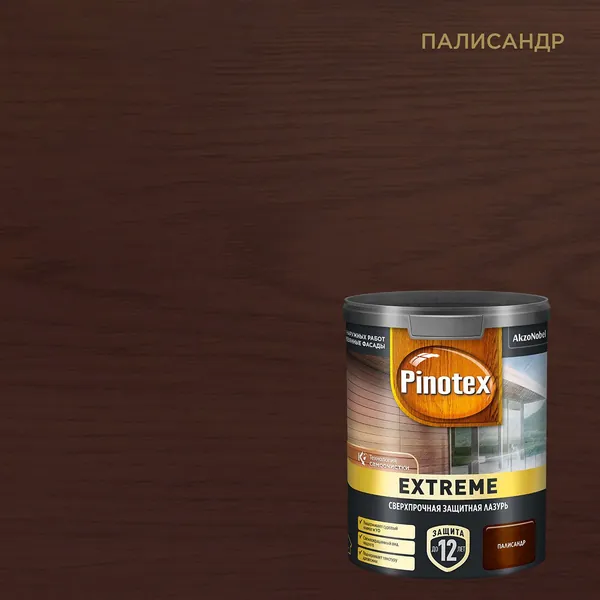 Pinotex extreme / пинотекс экстрим лазурь для дерева сверхпрочная на гибридной основе палисандр 0,9л