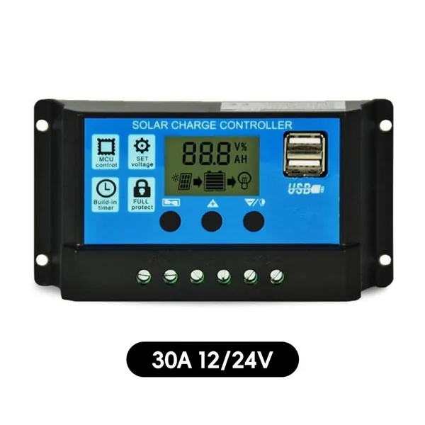 Контроллер заряда солнечных батарей PWM 12В/24В с LCD-дисплеем и двумя USB-портами