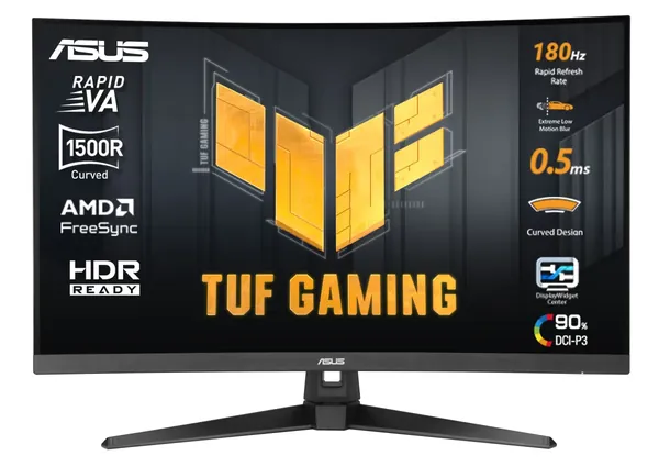 31.5" Интерактивная видеопанель TUF GAMING VG32WQ3B/Встроенный динамик/2K/Fast VA/180Hz/0.5ms/HDR (TUF GAMING VG32WQ3B), VA, 2560x1440 2K, 180 Гц, Изогнутый экран, черный, серебристый