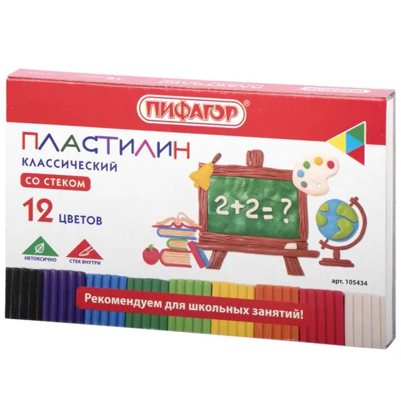 Пластилин ШКОЛЬНЫЙ, классический, 12 цветов, 180 г. // ПИФАГОР