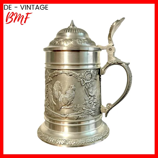 Кружка пивная, оловянная Глухарь, BMF, винтаж. Германия
