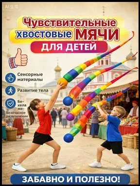 Эксклюзивный нейротренажер, мячкомета с радужным хвостом, применяемый для координации движений, представлен в качестве развивающей мягкой игрушки для игр, 1 штука для детского сада