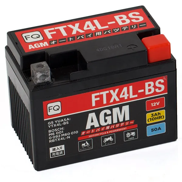 Аккумулятор мото FQ FTX4L-BS (12В 3Ач 50А 113х70х86мм) обр.пол.