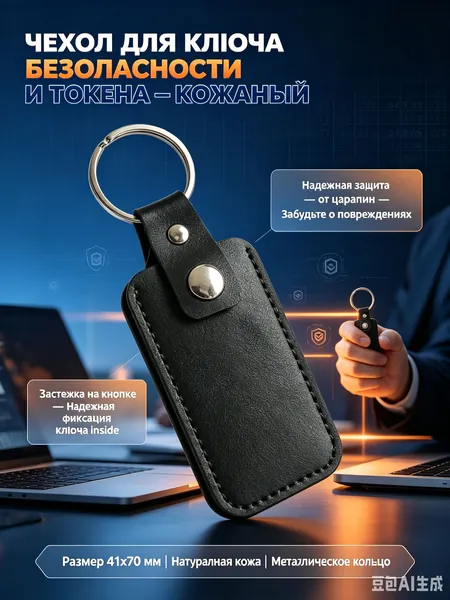 Чехол-хранилище на застежке из кожи для ключа безопасности и электронного токена, удобный футляр-брелок под USB ключ доступа, габариты 41х70 мм