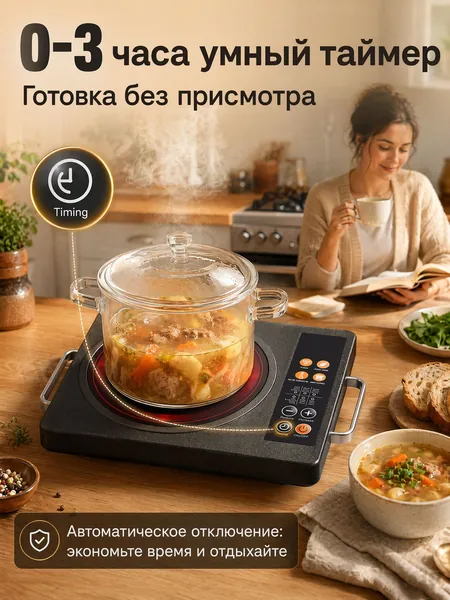 Индукционная Варочная панель HI 640 BA, Сенсорное управление, Функция Boost, Сенсор посуды, Мощность 7200 Вт, 9 уровней мощности, Таймер 99 мин, Индикация остаточного тепла, Блокировка от детей, черный, зеркальный