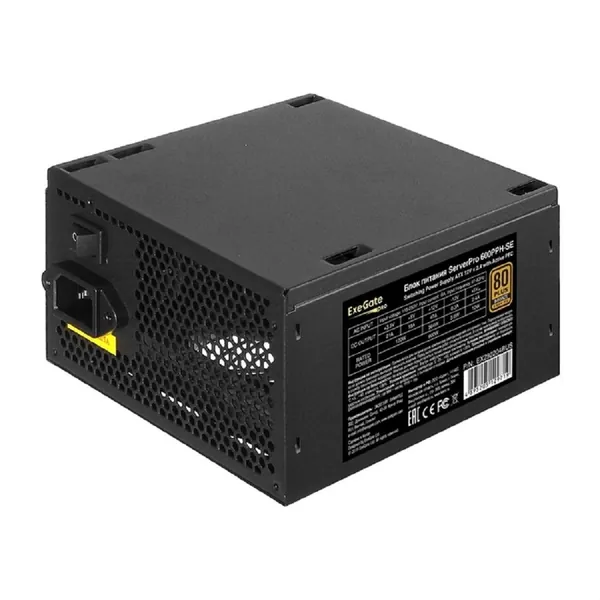 EXEGATE Блок питания EX292204RUS Серверный БП 600W ServerPRO 80 PLUS Bronze 600PPH - SE ATX, for 3U+ cases, APFC, КПД 85% 80 PLUS Bronze , 12cm fan, 24p, 4+4 p, PCIe, 5SATA, 3IDE, black