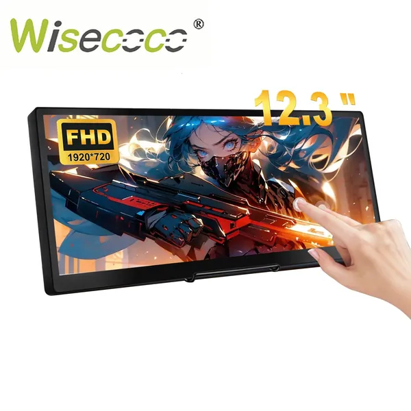 Wisecoco 12.3" Монитор сенсорный экран монитор IPS 1920x720 растягивается бар ЖК-мини вторичный экран портативный дисплей HDMI для ноутбука ПК температура Aida64 GPU CPU RAM мониторинг (12.3 inch), IPS, 60 Гц, черный матовый