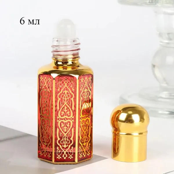 Флаконы-роллеры для эфирных масел и духов с гальванизацией, цветные, 3/6/12 мл, стеклянные, восьмиугольные, 1 шт