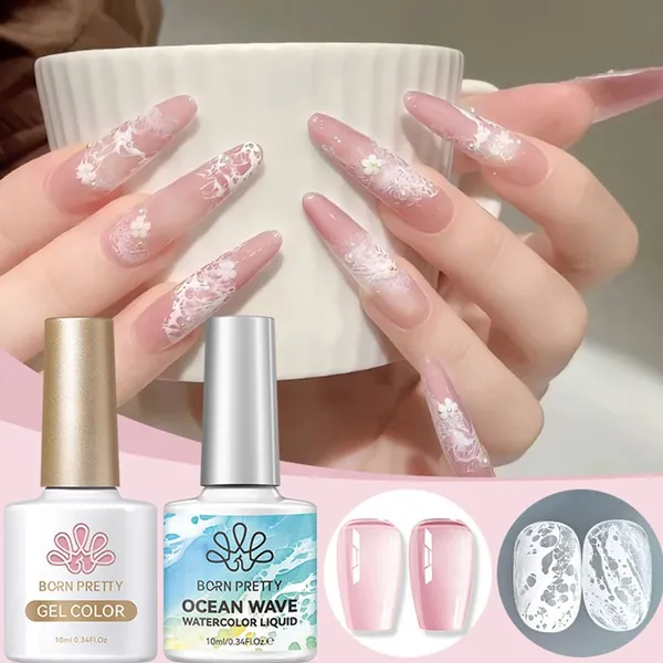 Набор акварельных гель-лаков для ногтей Океанская волна BORN PRETTY розовый