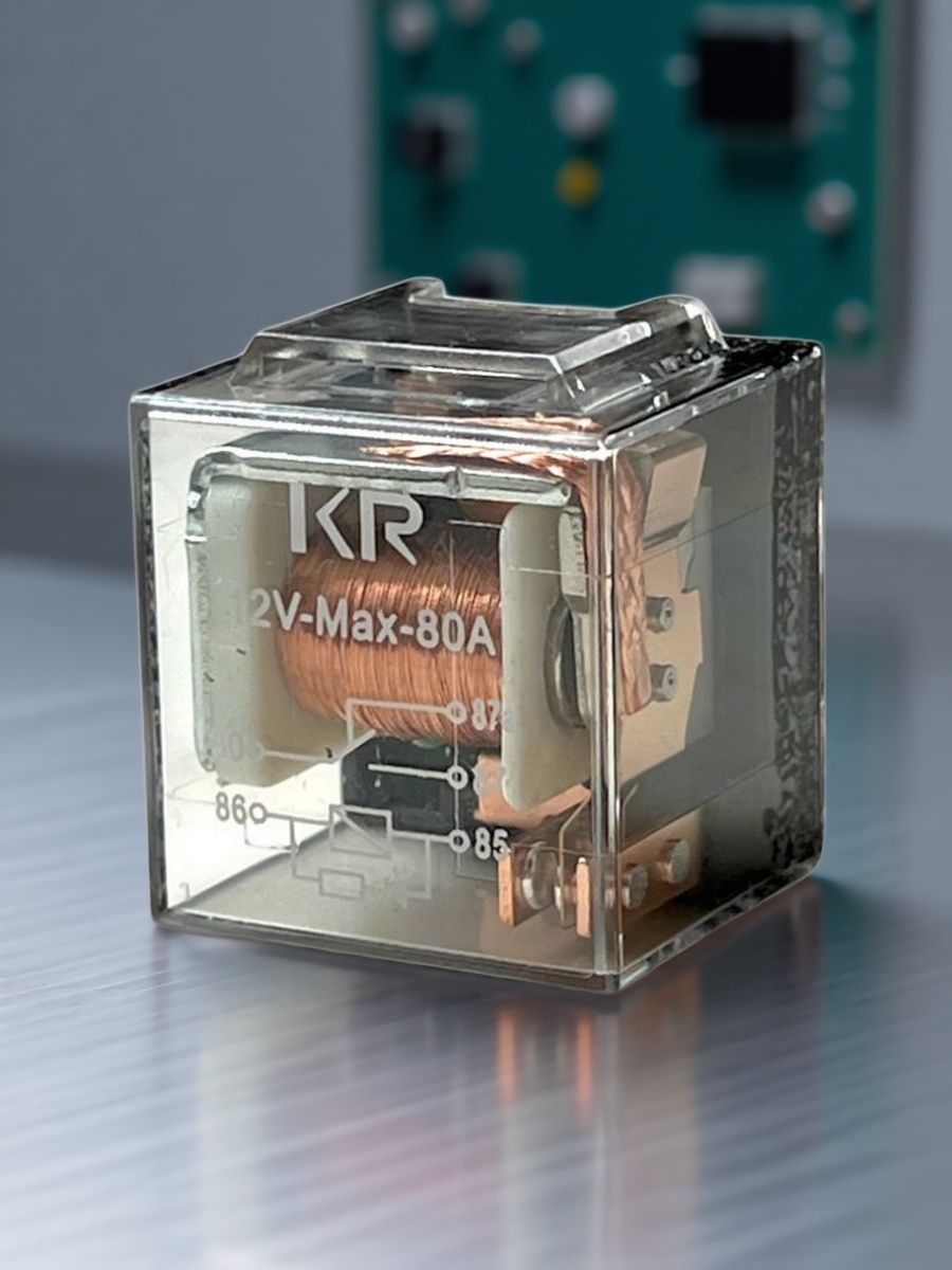 Реле универсальное автомобильное 5-ти контактное 12V/80А с диодом и кронштейном, прозрачное
