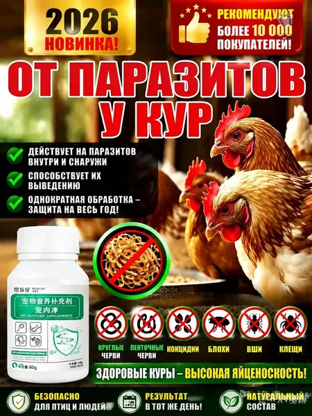 Средство от глистов для кур и уток, натуральный антигельминтик для домашней птицы, таблетированная форма, для контроля внутренних и внешних паразитов у несушек, гусей и индюков.