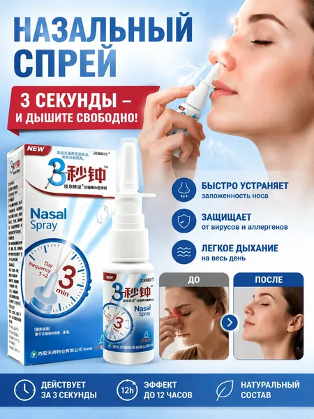 Спрей для носа от хронического ринита и синусита, средство при заложенности носа и насморке, китайская травяная медицина