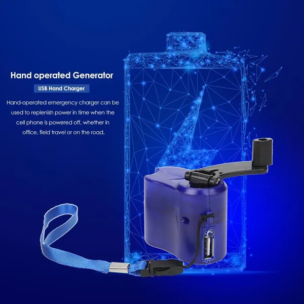 Ручной генератор для экстренной зарядки смартфона USB, синий