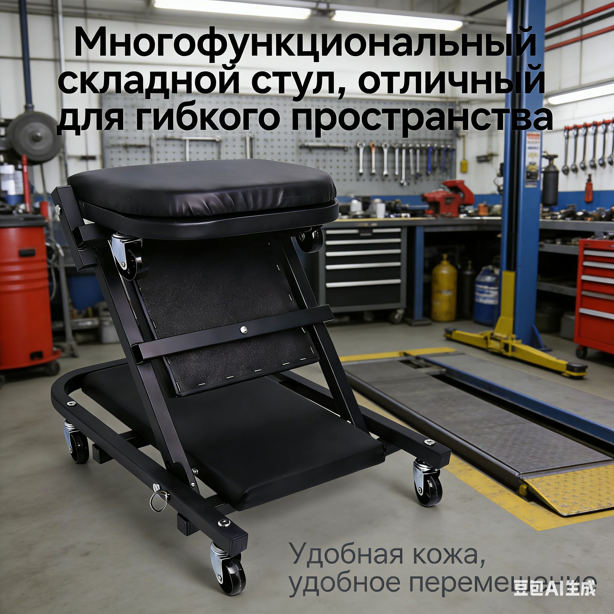 1 шт Складной табурет для ремонта автомобилей, черный, 90*40 см механическая откидная доска с роликами. Изготовлен из стали 235 и PU кожи для легкой мобильности и надежной работы.