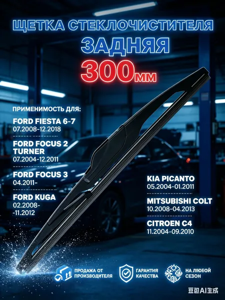 Щетка стеклоочистителя, арт. Щетка заднего стеклоочистителя 300 мм R300RH2-1 универсальная для Hyundai i30, ix35, Tucson и Kia Ceed, Sportage, Picanto, ProCeed - надежный дворник, 30 см