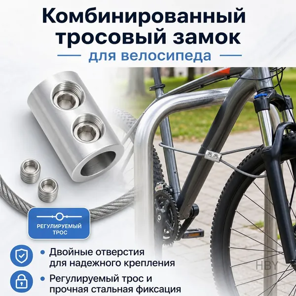 Зажим для стального троса регулируемый с двумя отверстиями и винтовой фиксацией