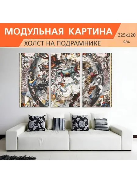 Картина модульная "Винтажная карта неба." 225х120см