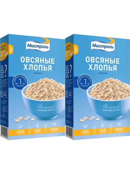 Хлопья Мистраль Нежные овсяные 400 г, набор: 2 штуки