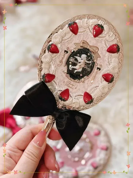 Зеркало гримерное "Клубника Амур", 9 см х 15 см, 1 шт
