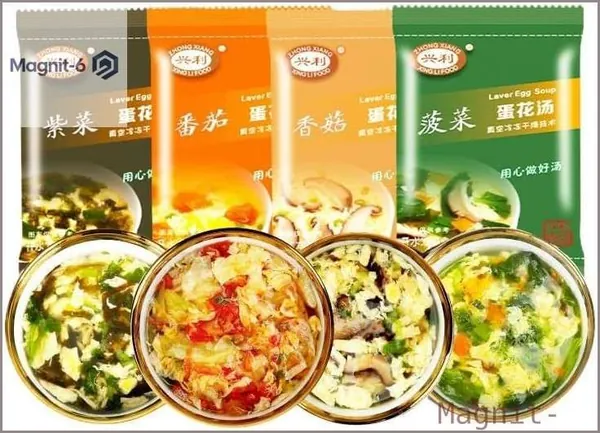 Скидка сегодня!Свежий овощной суп со смесью 4 вкусов, суп из сублимированных грибов, 6 г / мешок, суп со шпинатом, водорослями и томатами, суп-замена завтрака и питательный суп.