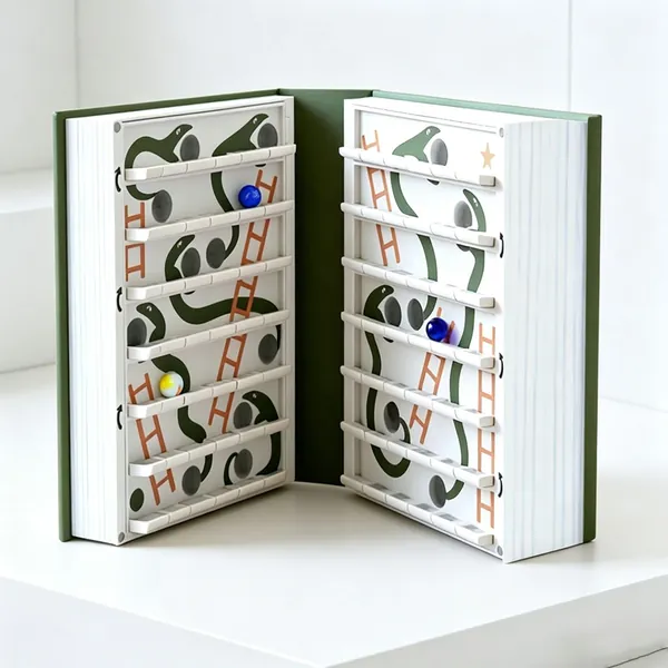 Настольная игра Змеи и лестницы в виде книги с автоматическим разворачиванием