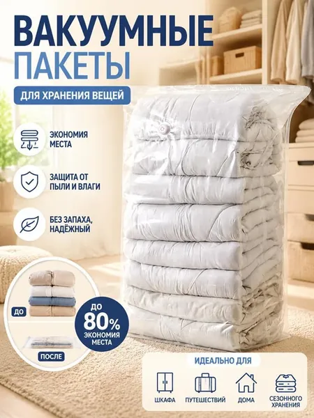 Вакуумный пакет для хранения, материал PA+PE, прозрачный, 4 размера, с быстрым клапаном, без насоса, герметичный, экономит место в шкафу