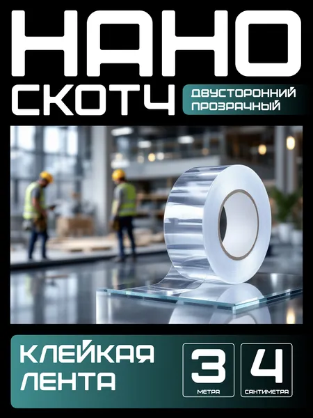 3м-4см НАНО ЛЕНТА двусторонняя прозрачная клейкая. Скотч водостойкий, многоразовый, крепкий, строительный, автомобильный. Легкий монтаж надежное крепление без сверления. для авто.