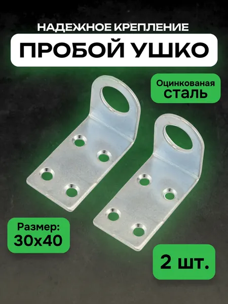 Проушина для навесного замка угловая гнутая / Пробой ушки дверные крепежные металлические, петли под замок для ворот гаража калитки двери, гаражные, для шкафа, цинк, 30 х 40 мм, 2 шт.