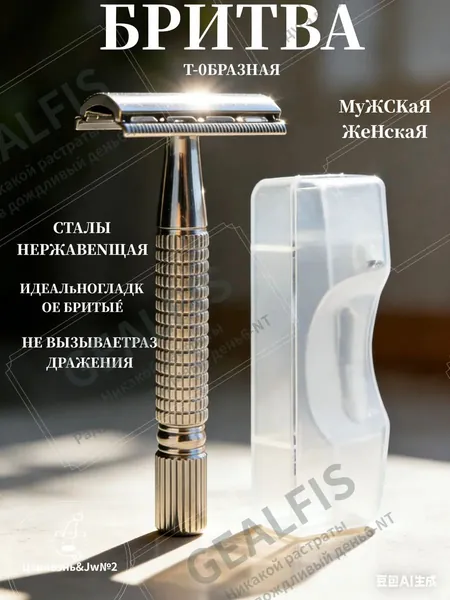 1 шт. Мужские и женские бритвы / Многоразовая стальная Т-образная бритва с футляром.