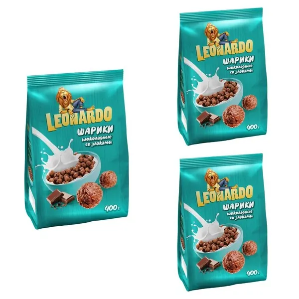LEONARDO Завтрак готовый, шоколадные шарики, 400 гр., 3 уп. /