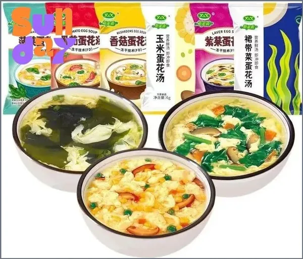 Вкусный набор овощных супов 7 вкусов 6 г/пакете: сублимированные супы - кукурузный, с морскими водорослями и шпинатом, питательный из диких трав; полезная замена приему пищи на завтрак.