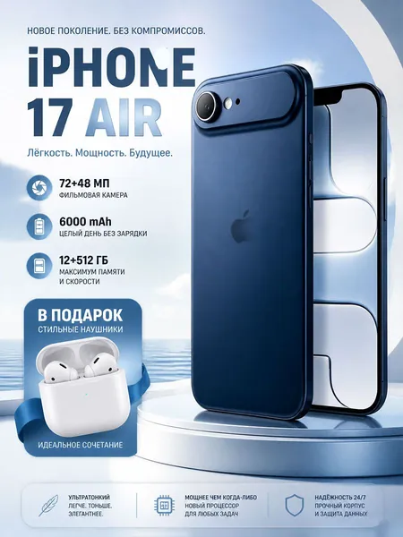 Смартфон Cмapтфон lPh0ne i17 Air , противоударный нa Android 14 PocTecT (EAC) 12/512 ГБ,б0льшОЙ паMЯTи HD Новогодние подарки и рождественские подарки Подарки на Новый год/Новогодний день CN 12/512 ГБ, Nano-SIM, черный, хаки