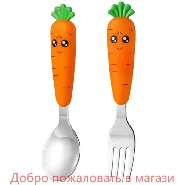 (1 комплект) Мультяшная детская посуда из нержавеющей стали-ложка + вилка