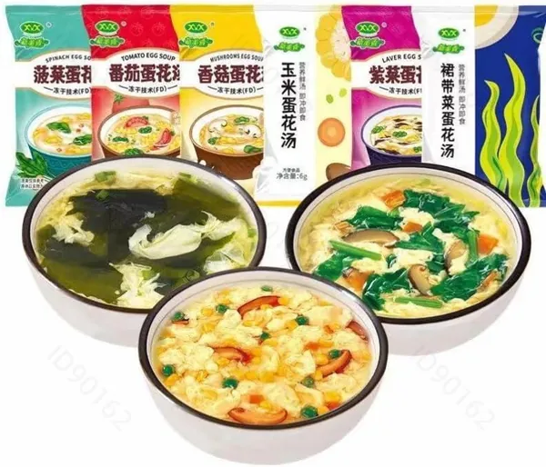 Вкусный набор овощных супов 7 вкусов 6 г/пакете: сублимированные супы - кукурузный, с морскими водорослями и шпинатом, питательный из диких трав; полезная замена приему пищи на завтрак.7
